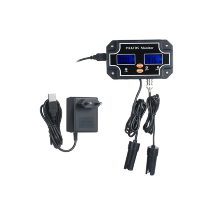 Tester de calitate a apei 2 in 1, masurare pH/TDS, display dublu, impermeabil, negru, plug UE