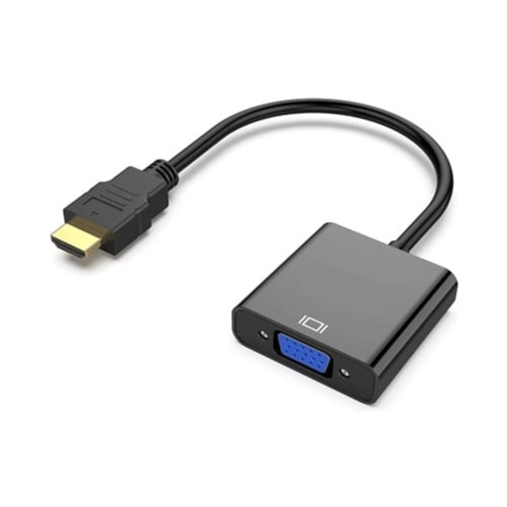 Адаптер HDMI към VGA, черен, за настолен компютър и лаптоп