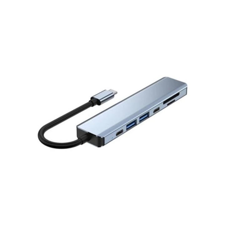 USB-C 7 az 1-ben elosztó 4K HDMI-vel, 2 USB-C porttal, ezüst