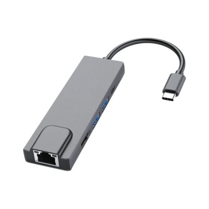 USB C 5 az 1-ben hub Gigabit Ethernet és 4K HDMI-vel, szürke
