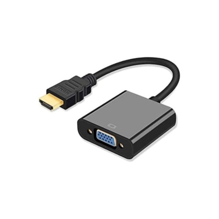 HDMI–VGA adapter 1080p, számítógéphez, laptophoz, monitorhoz, HDTV-hez, fekete