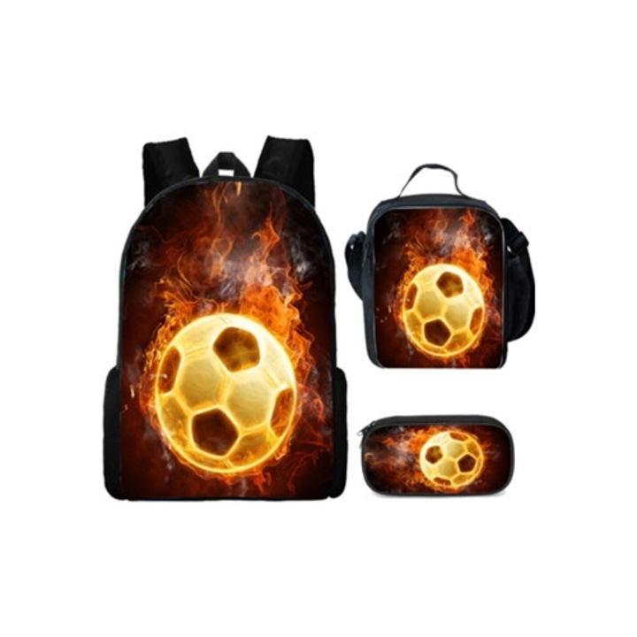 Set ghiozdan fotbal, cu geanta de pranz, penar, multicolor