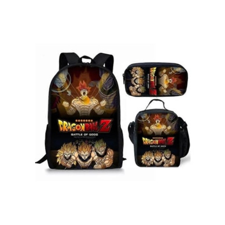 Set 3 piese Dragon Ball, ghiozdan, lancheira, etui, pentru copii