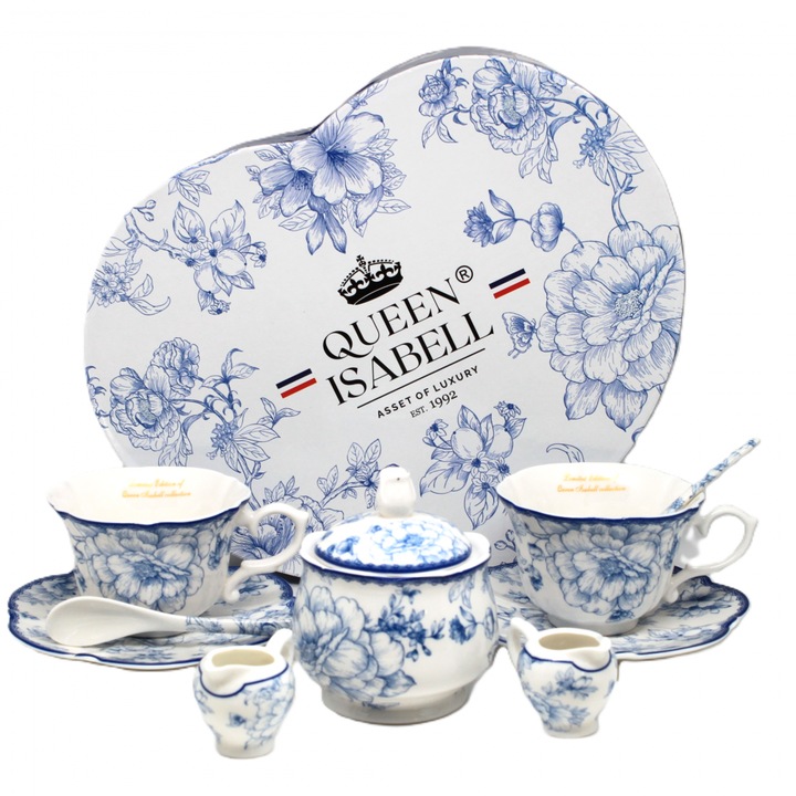 Ceainic portelan bone china 1, 1 l, auriu cu motiv Klimt „Sarutul”, capac inclus, cutie cadou