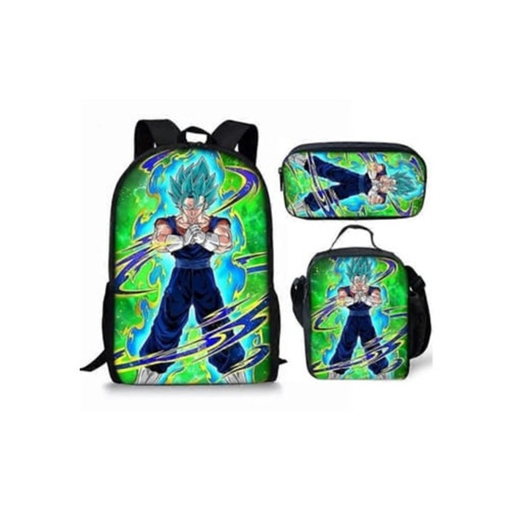 Set 3 piese Dragon Ball, ghiozdan, lancheira, etui, pentru copii