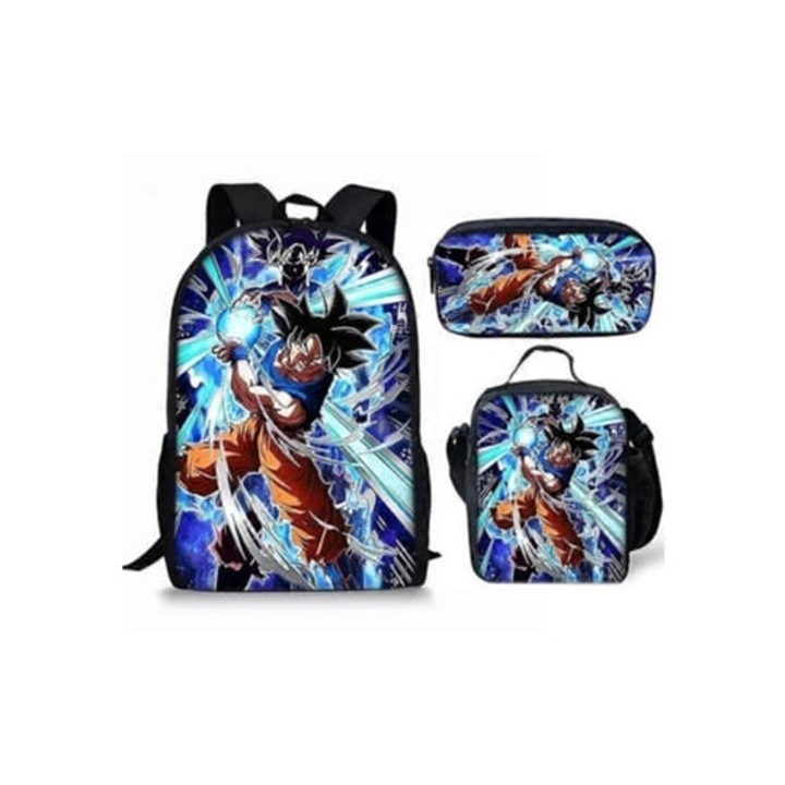Set 3 piese Dragon Ball, ghiozdan, lancheira, etui, pentru copii