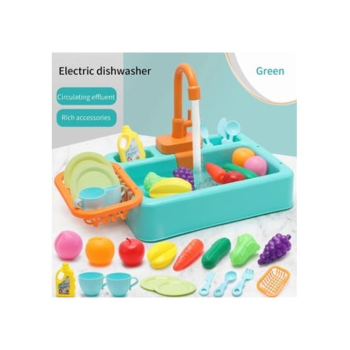 Bucatarie de jucarie pentru copii cu masina de spalat vase si accesorii, set
