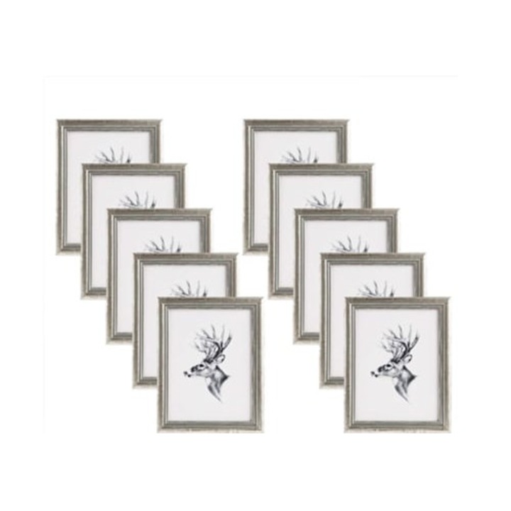 Set de 10 rame foto din lemn, stil Rootz Artos, argintii, 5,5"x7,5"