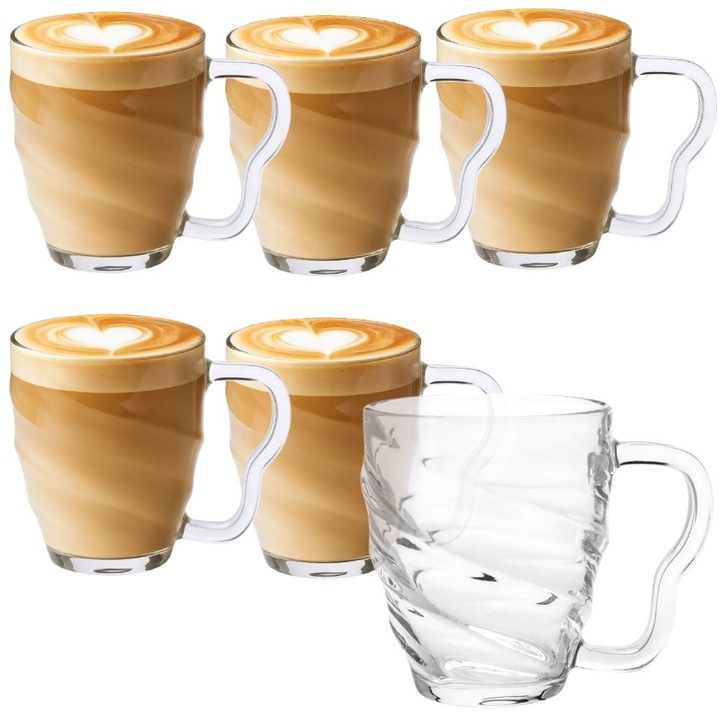 Pahare Diana cu maner 410 ml pentru cafea, ceai, bauturi, deserturi, set de 6 pahare