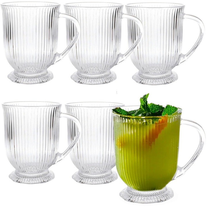 Pahare Selena cu maner 500 ml pentru cafea, ceai, bauturi, deserturi, set de 6 pahare