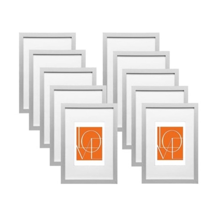 Set de 10 rame foto argintii 13x18 cm, MDF, decorare moderna