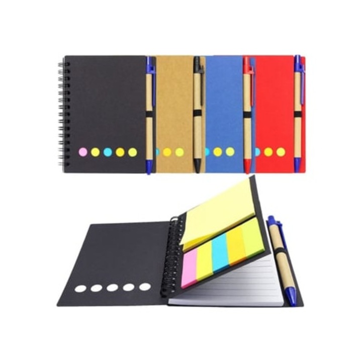 Spirálfüzetek hegyezővel, öntapadós papír színes matricákkal, kis füzetkészlet