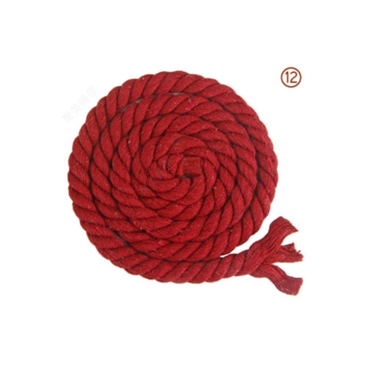 Fonott pamutkötél 3 szál 8mm x 20m kötéshez, borvörös