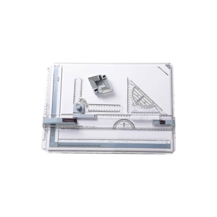 Set masa de desen A3 cu miscare paralela si sistem de masurare a unghiurilor, multicolor