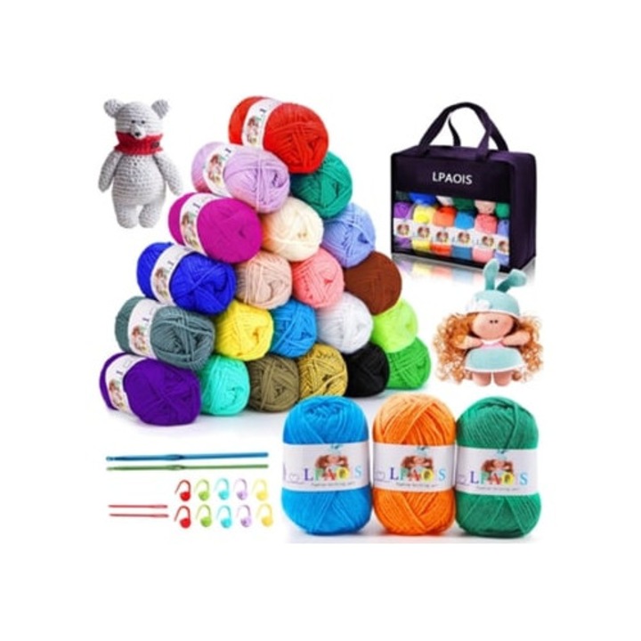 Fir de bumbac pentru crosetat, 20 culori, 600g, set 4 fire, Slowmoose