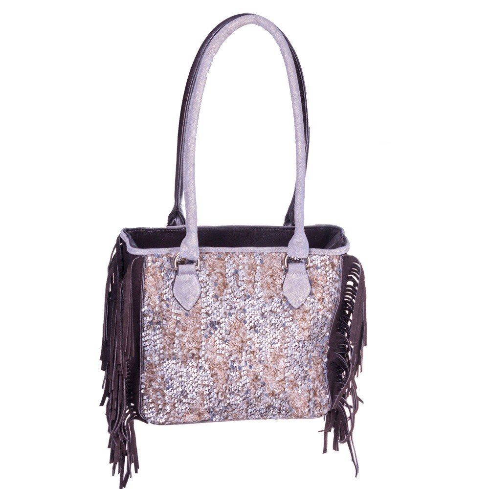 Geanta bej de piele cu franjuri Liza Panait 2879E