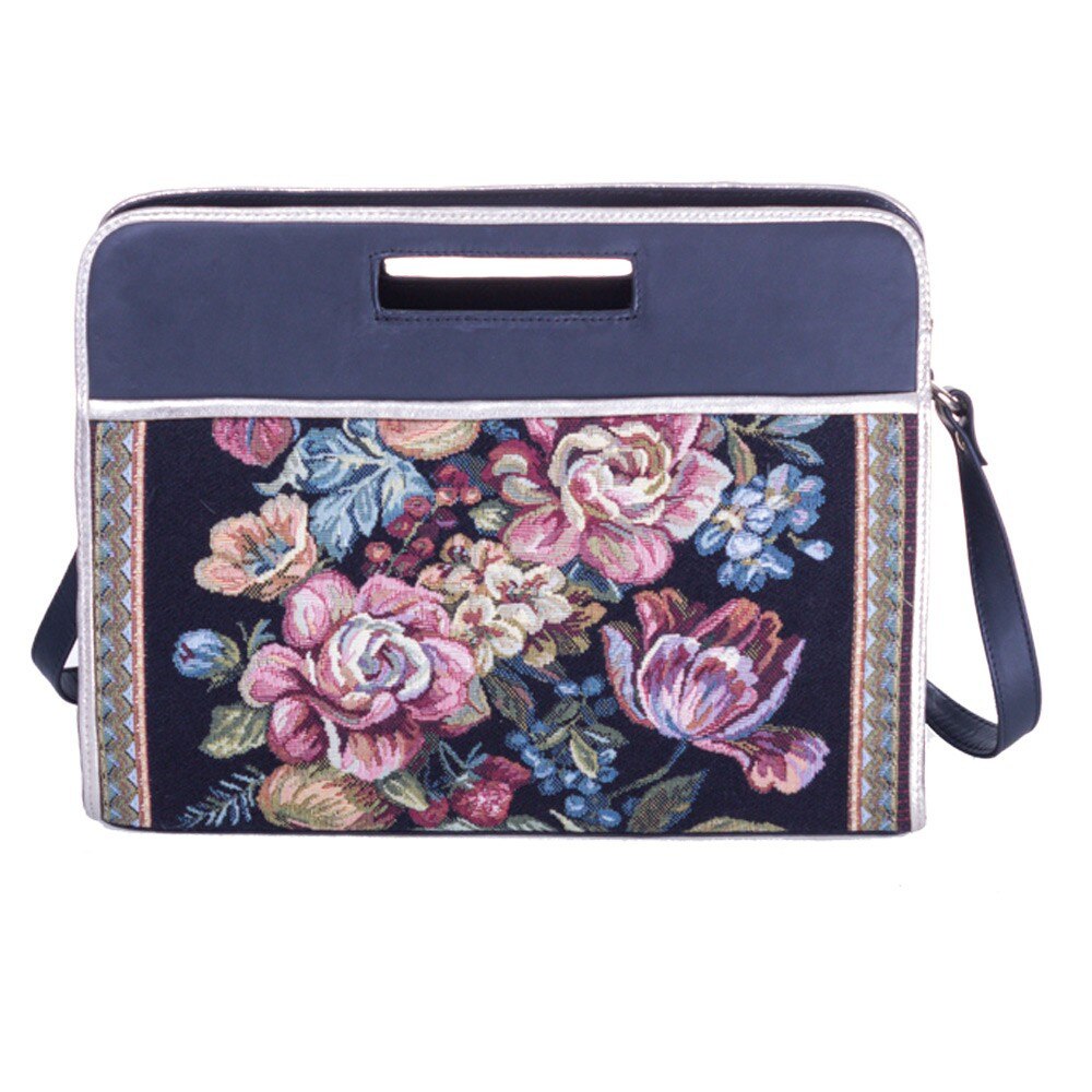 Geanta de piele neagra, cu broderie Liza Panait 2884E