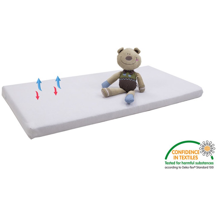 Saltea Fibra De Cocos Integral 120 cm x 60 cm x 6 Husa Alba Bumbac, MyKids