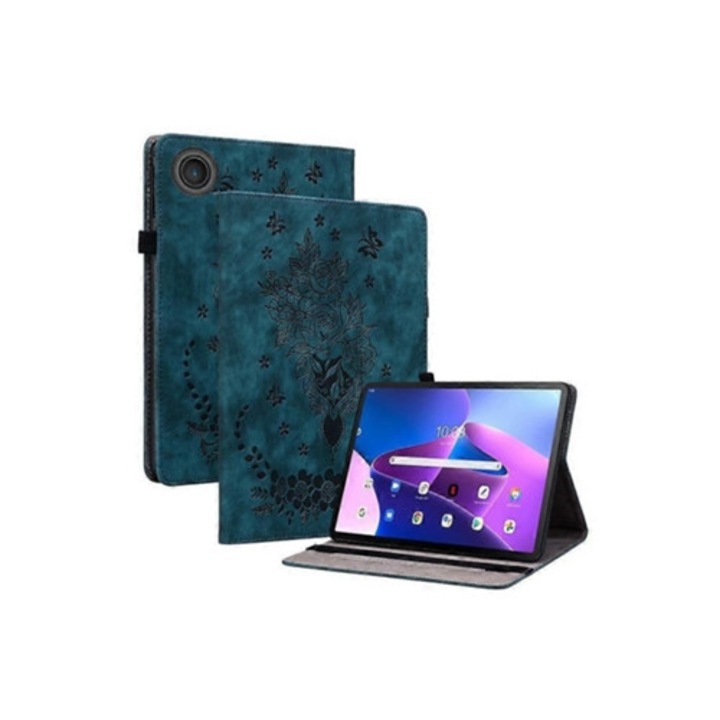 Husa tableta din piele cu imprimeu fluture roz, 10x15x2cm