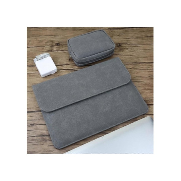 2-in-1 matt bőr laptop tok, belső tápegység táskával, 12"