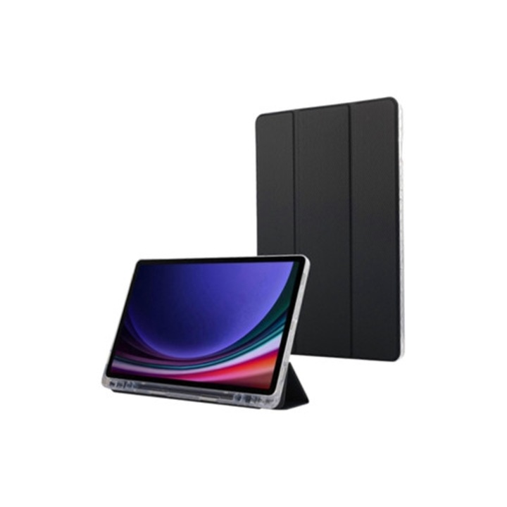 Tabletok tok, szénszálas bőr, 3 hajtás, átlátszó, többszínű