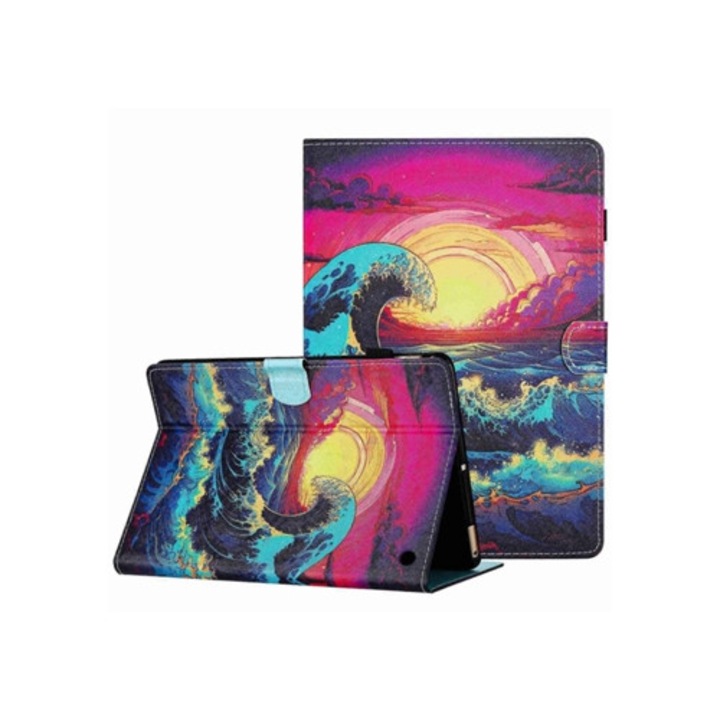 Tabletta tok festett mintával és varrással, többszínű