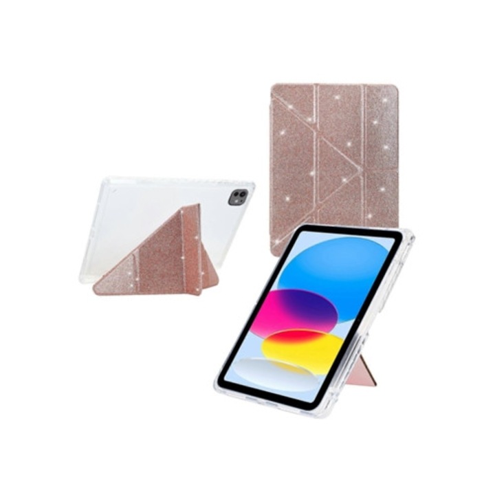 Webake táblagép tok, átlátszó, akril, csillogó, Y-alakban összecsukható