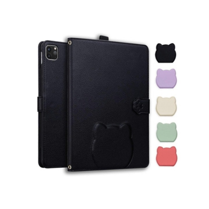 Bőr tablet tok macska és licsi mintával, többszínű