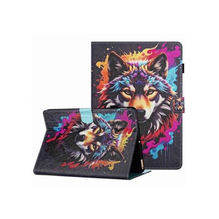 Tabletta bőrtok festett mintával és varrással, többszínű