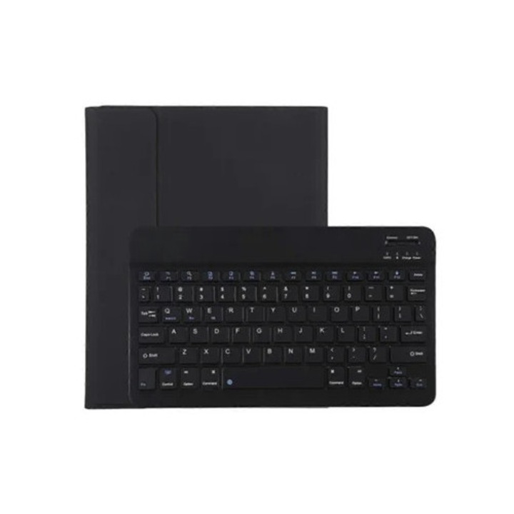 Carcasa din microfibra cu tastatura Bluetooth neagra detasabila pentru iPad Pro 11-inch, cu slot pentru creion si suport Webake