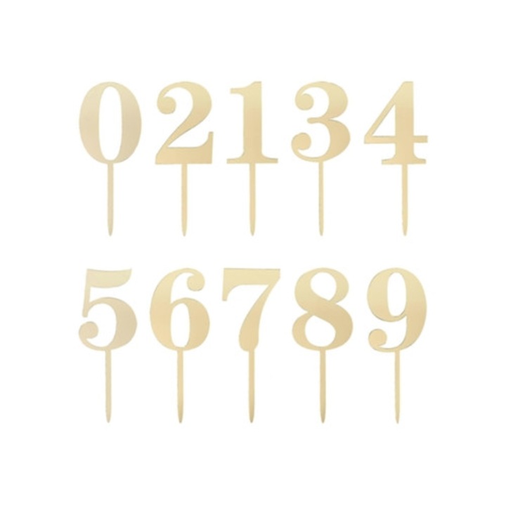 Комплект 20 аксесоара за торта с цифри, златист