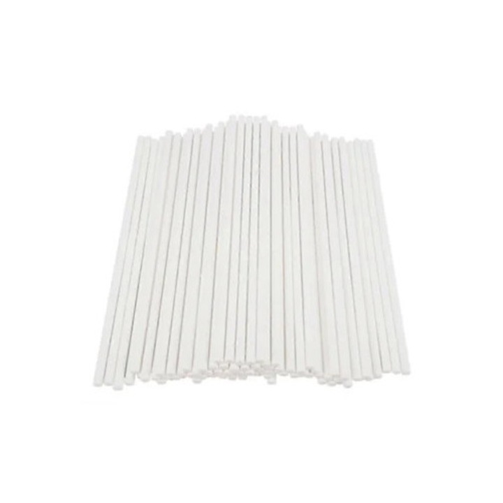 Комплект от 50 хартиени пръчици за близалки за парти, бели
