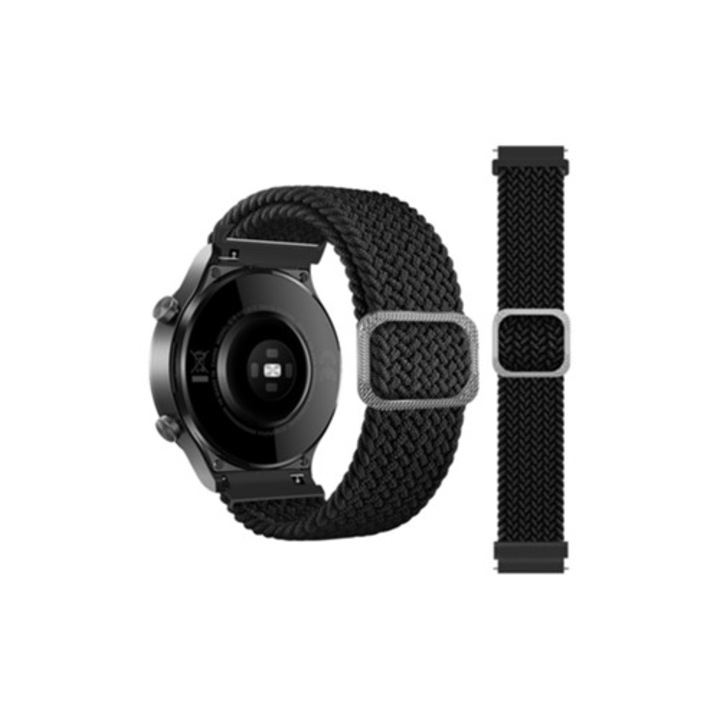 Fekete 20mm-es állítható fonott szövet szíj Samsung Galaxy Watch Active/Active2 40mm/Watch 42mm okosórához