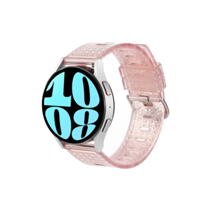 Bratara smartwatch pentru Samsung Galaxy Watch 6/6 Classic, transparenta, cu diamante, roz