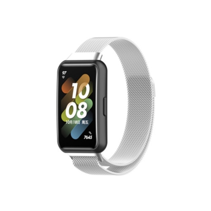 Smartwatch szíj Huawei Band 7/7 NFC-hez, fém mágneses, ezüst