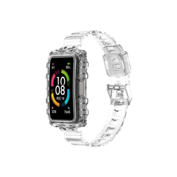 Szíj Huawei Band 7/Band 6/Honor Band 6 fitnesz karkötőkhöz, átlátszó