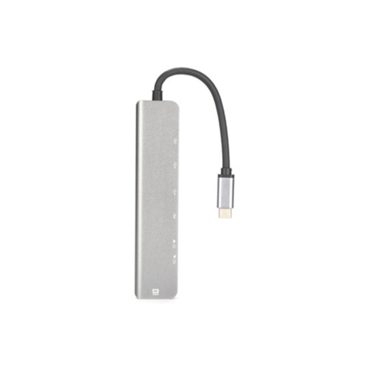7 az 1-ben hordozható hub, Type-C csatlakozás, 4K HD multimédia interfész, 2 USB port