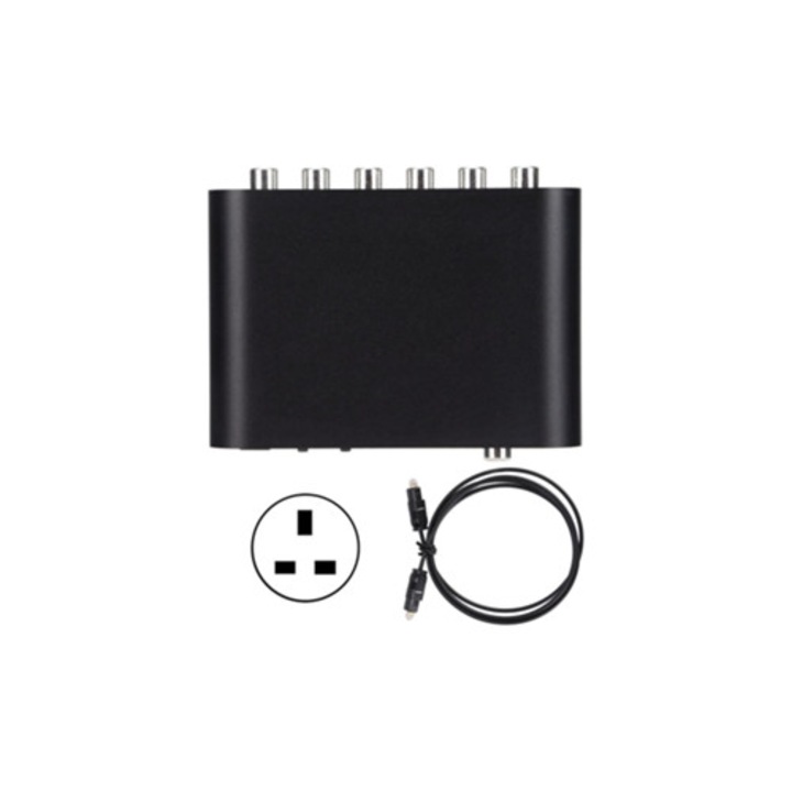 5.1 csatornás digitális audio dekóder, 3.5mm sztereó aux, 6 RCA, DAC, DTS