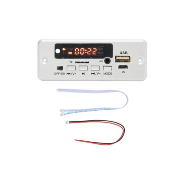 Placa decodificatoare MP3 12V cu intrare auxiliara si port USB, compatibila cu carduri de memorie si stick-uri USB