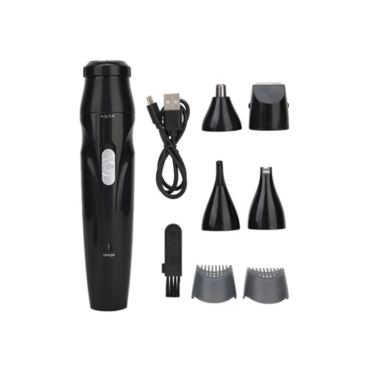 Aparat de tuns 5 in 1 cu accesoriu pentru nas si sprancene, negru