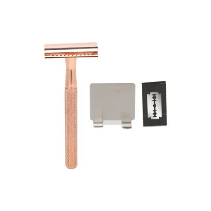 Ras manual portabil, maner roz auriu, aparat de ras clasic