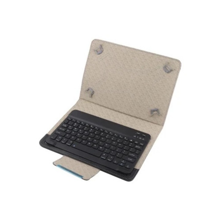 Husa din piele PU cu suport si tastatura Bluetooth pentru tableta de 10 inch, neagra, bej