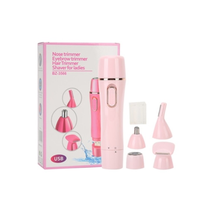 Aparat de tuns 4 in 1 pentru sprancene si par din nas, roz