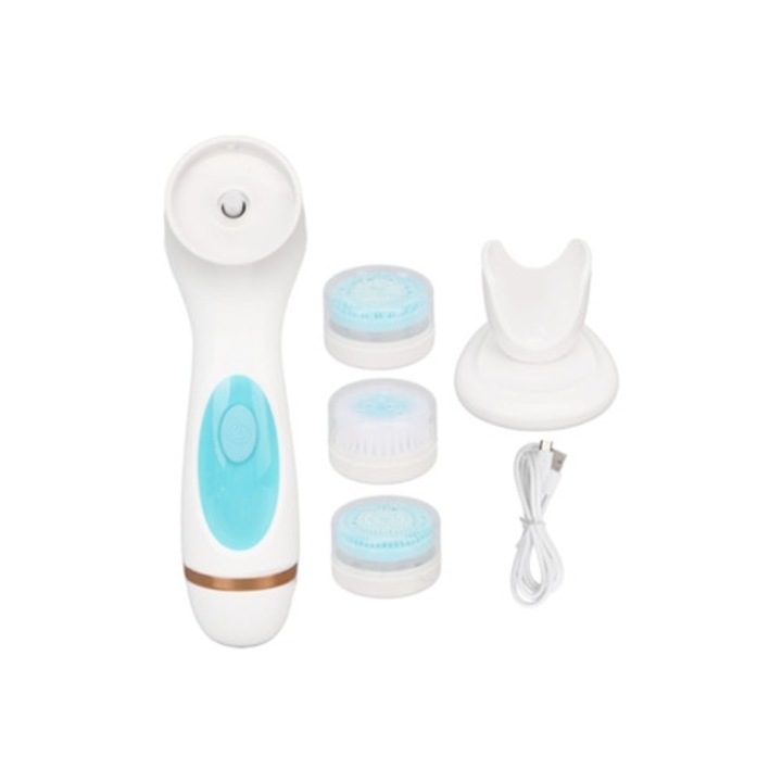 Perie de curatare faciala electrica reincarcabila din silicon, set, albastru alb