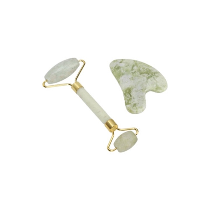 Set GuaSha din piatra de jad pentru masaj facial