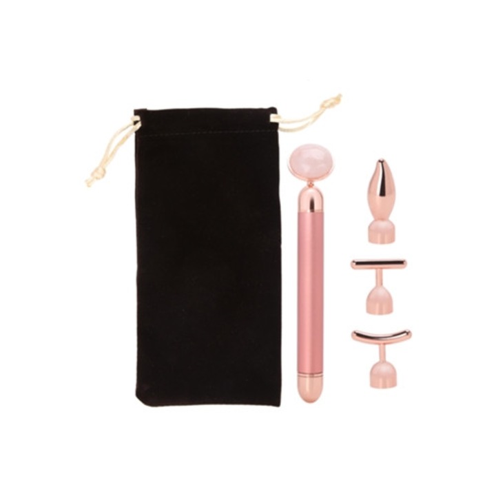 Aparat masaj facial 4 in 1, multifunctional, pentru fermitate si tonifiere, roz