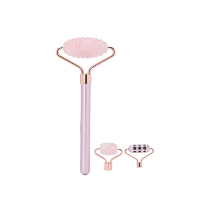 Roller de masaj facial 3-in-1 cu germanium, cuart roz, pentru tonifiere, fermitate