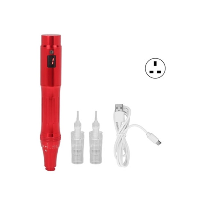 Stilou de microneedling electric cu LED, 5 viteze, priza UK