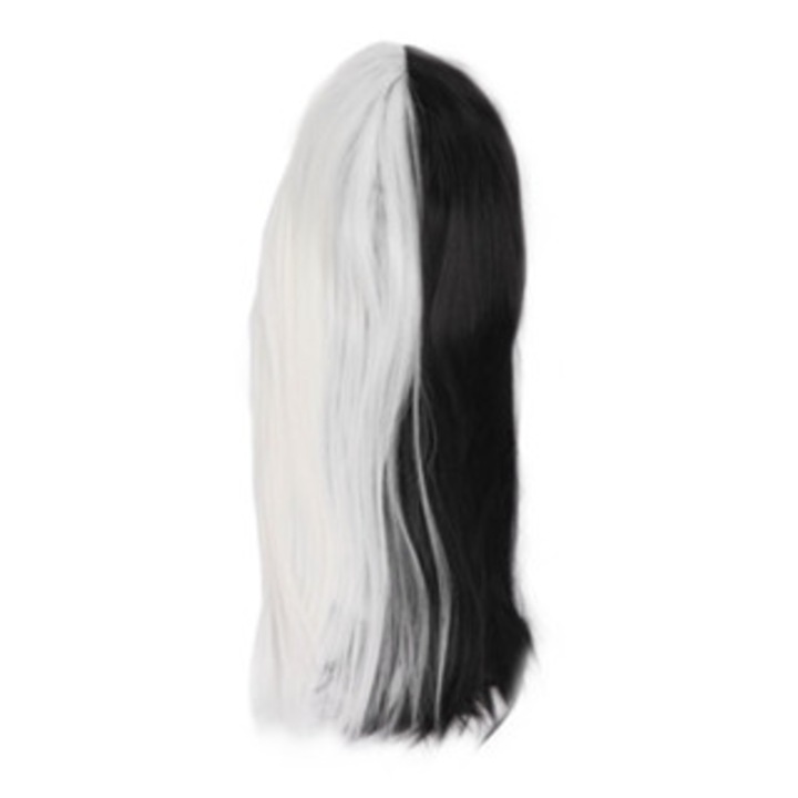 Perucă sintetică lungă dreaptă, negru-alb