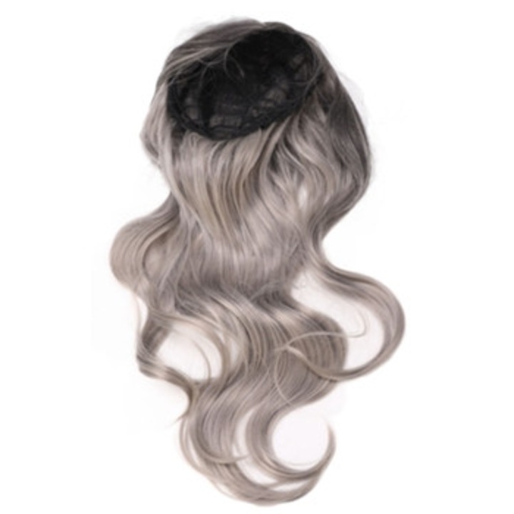 Peruca sintetica ondulata neagra cu gri, set pentru petrecere